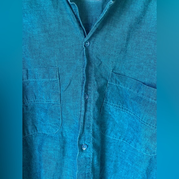 Vintage 90s Brittania Cotton Teal Button-Up Men's Shirt Casual Lightweight Y2K - Picture 3 of 5